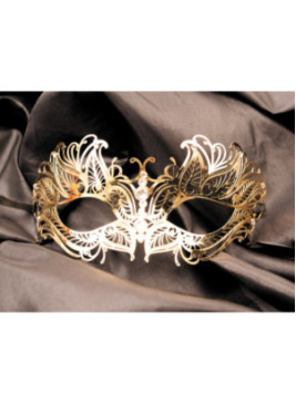 Masque vénitien Greta rigide doré avec strass - HMJ-005B